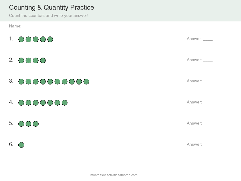 Counting 1 to 10 worksheet with animal counters - free printable for preschool