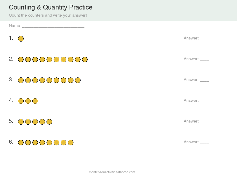 Counting 1 to 10 worksheet with star counters - free printable for kindergarten