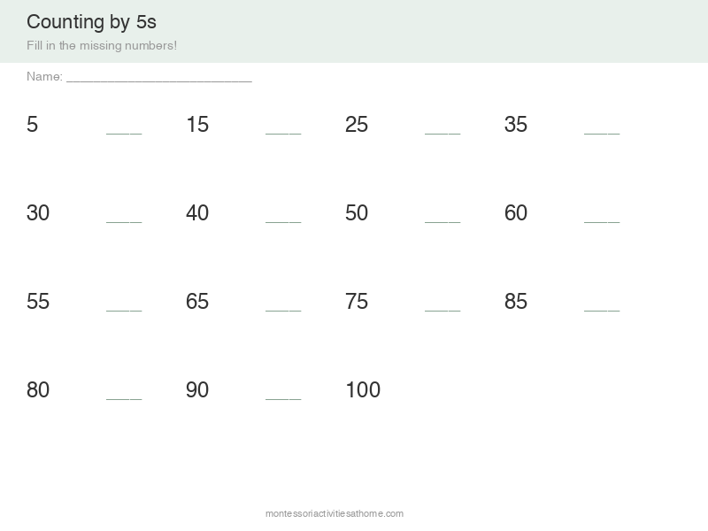 Skip counting by 5s worksheet - free printable number pattern practice