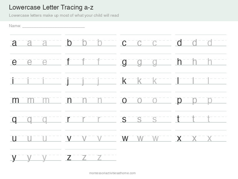 Lowercase letter tracing worksheet a to z - free printable alphabet practice for preschool and kindergarten